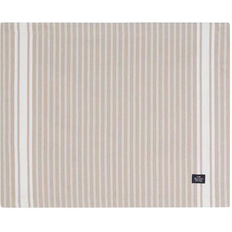 Icons Striped Organic Cotton Oxford Spisebrikke, Beige / Hvit