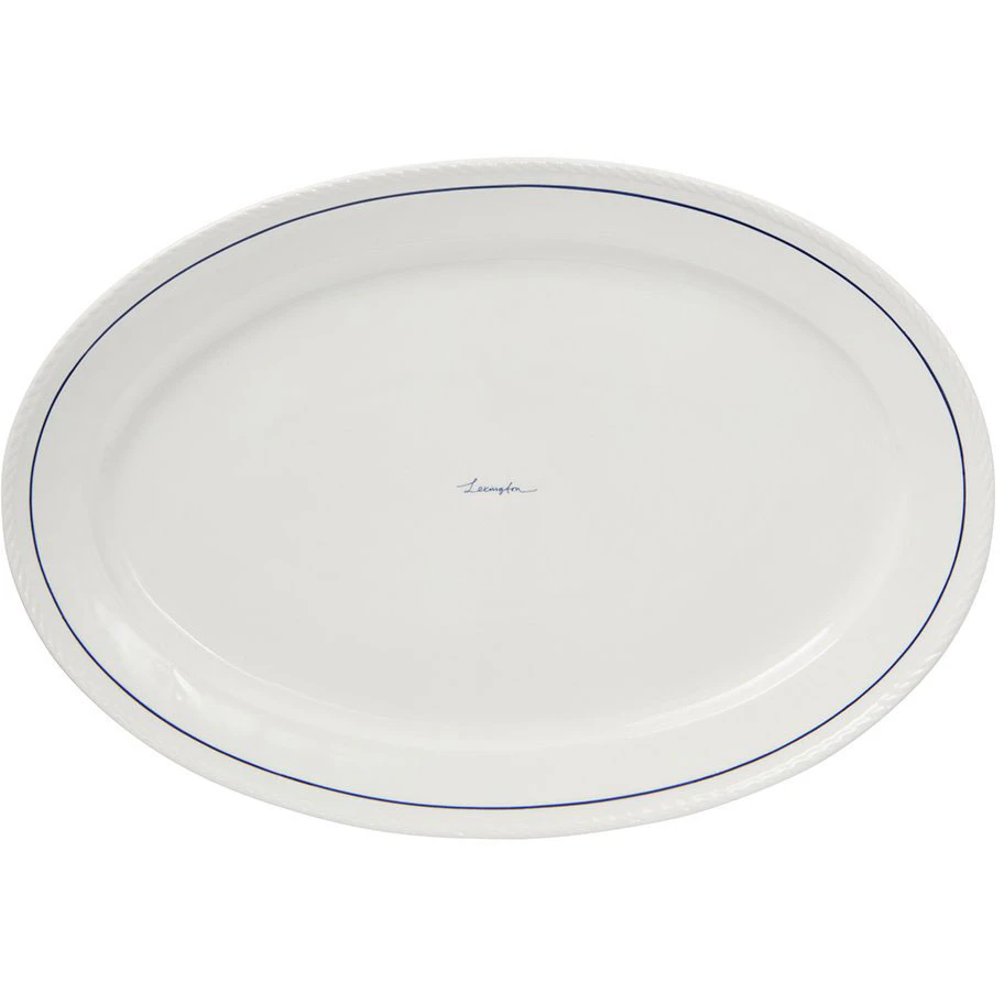 Lexington Porcelain Serveringsfat Oval, Hvit / M&oslash;rkebl&aring;