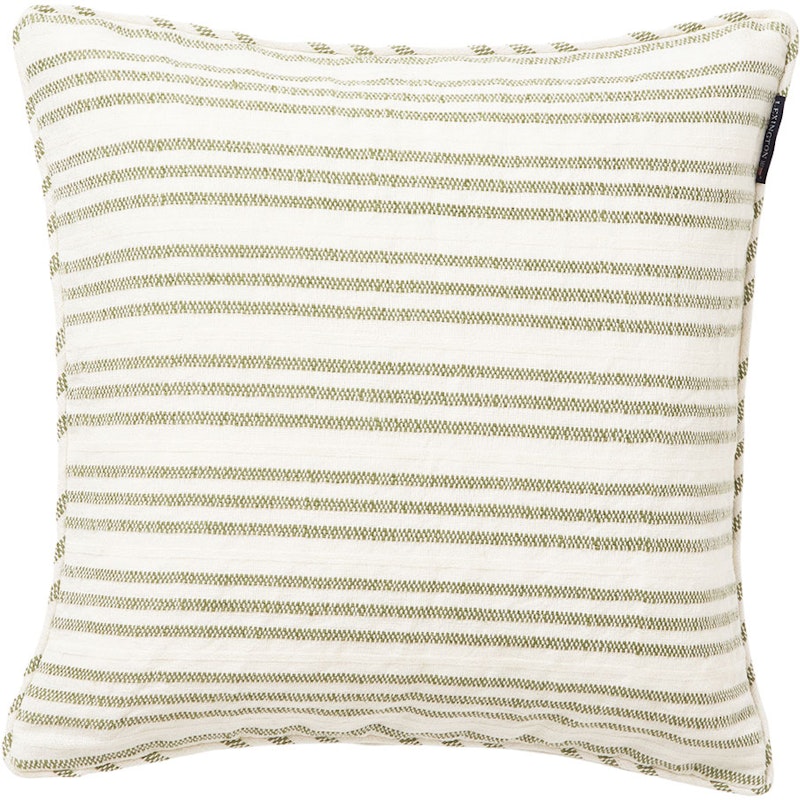 Stripe Structured Linen/Cotton Putetrekk 50x50 cm, Hvit/Grønn