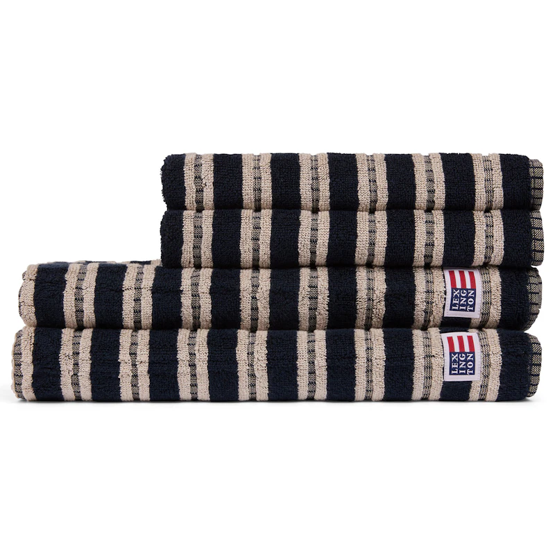 Striped Håndkle 50x70 cm, Mørkeblå/Beige