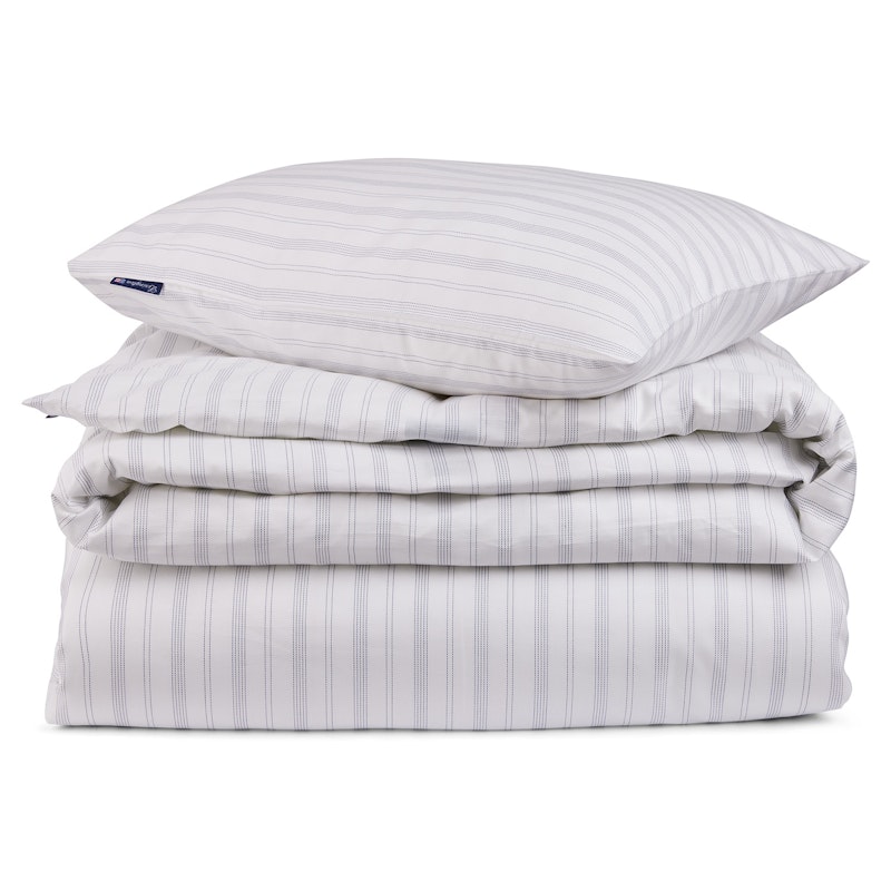 Striped Lyocell/Cotton Sengesett 220x220 cm, Hvit/Diset Blå