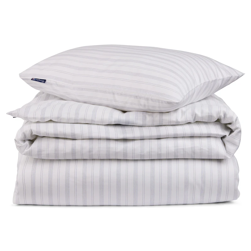 Striped Lyocell/Cotton Sengesett 220x220 cm, Hvit/Diset Blå