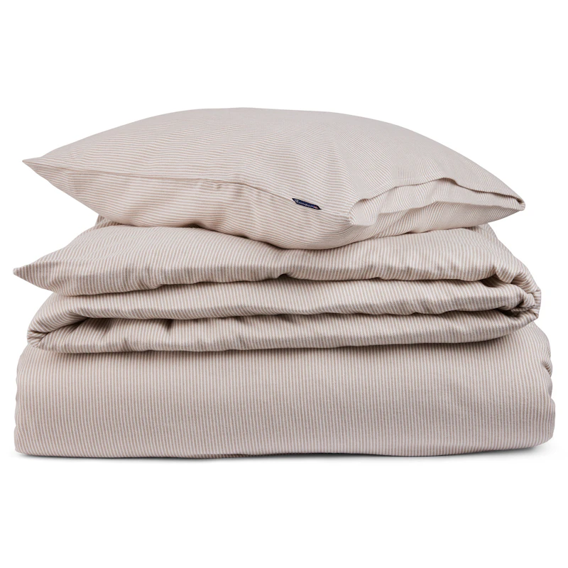 Striped Lyocell/Flannel Sengesett 220x220 + 50x60x2, Beige
