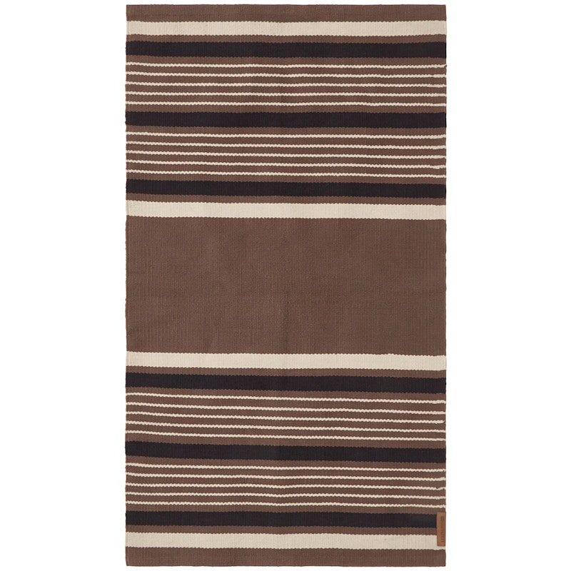 Striped Organic Cotton Teppe 70x130 cm, Beige/Mørkegrå