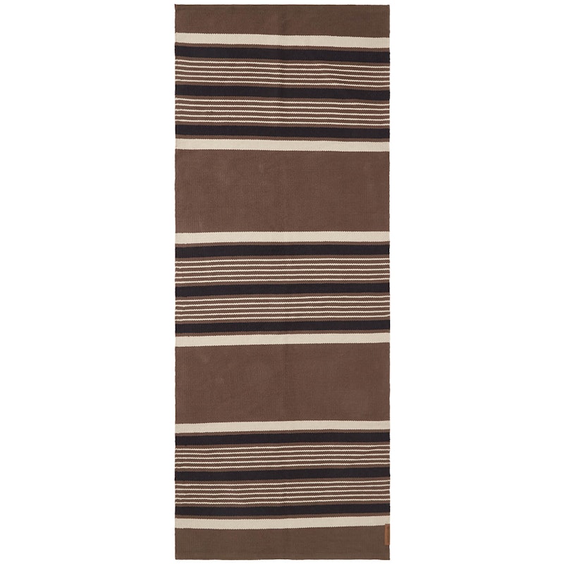 Striped Organic Cotton Teppe 80x220 cm, Beige/Mørkegrå