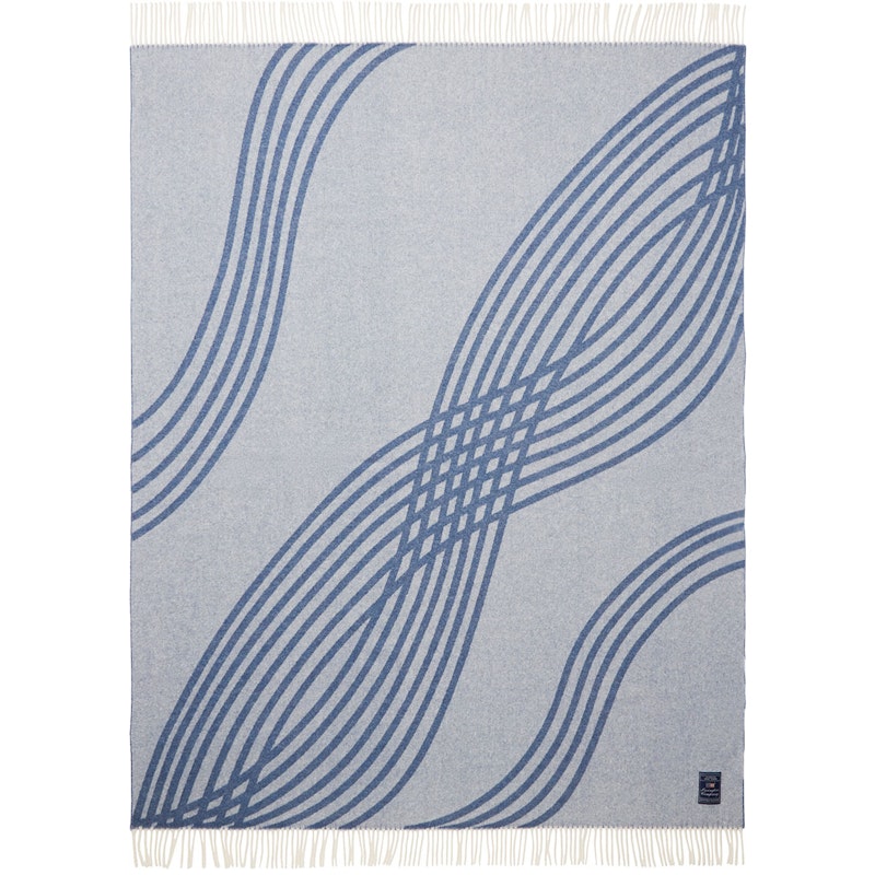 Waves Recycled Wool Jacquard Pledd 130x170 cm, Blå/Off-white