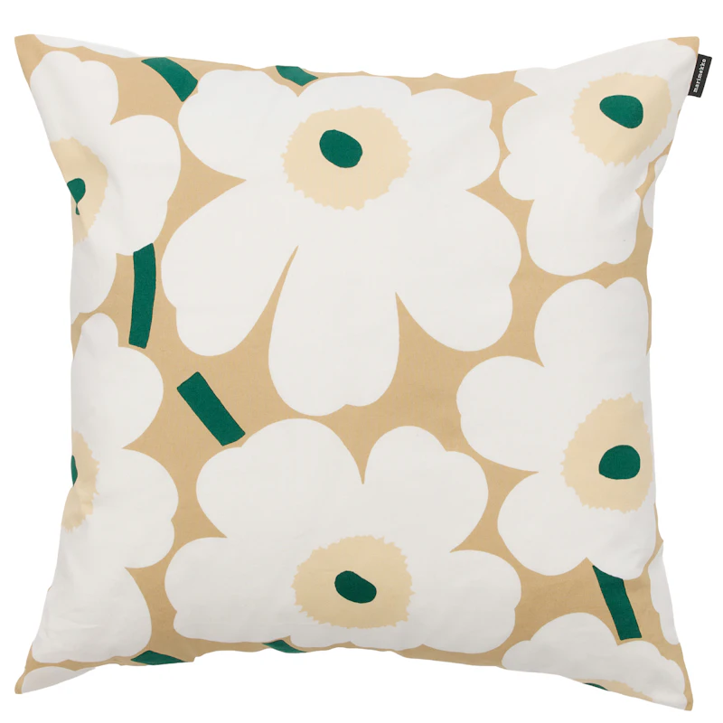 Pieni Unikko Putetrekk 50x50 cm, Sand / Emerald