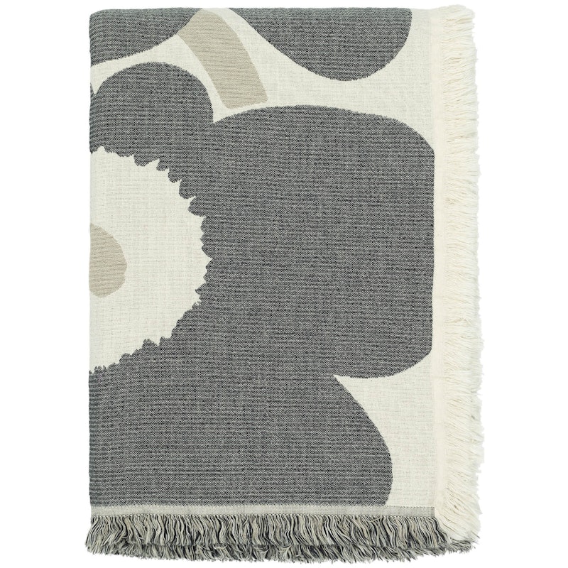 Unikko Jacquard Pledd 150x220 cm, Charcoal / Off-white / Sand