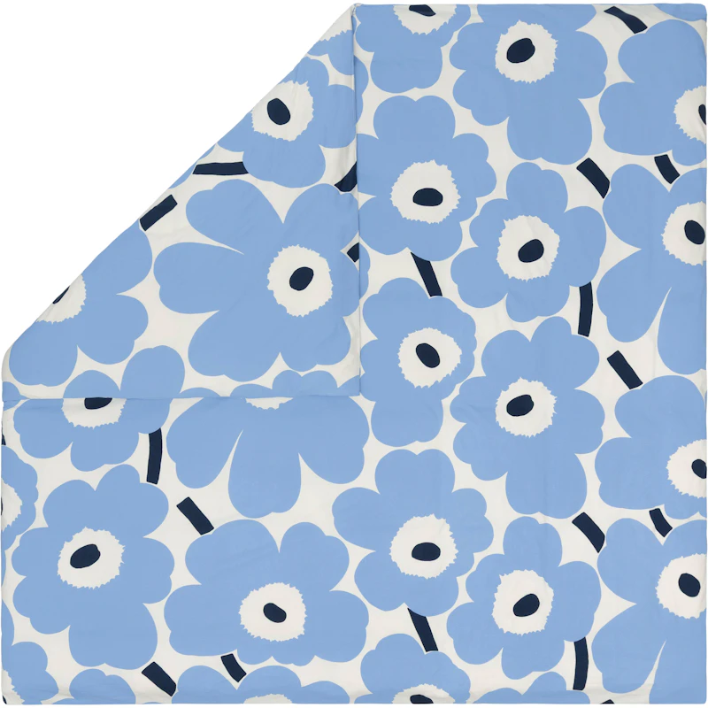 Unikko Jersey Dynetrekk 240x220 cm, Off-white / Lyseblå / Marineblå
