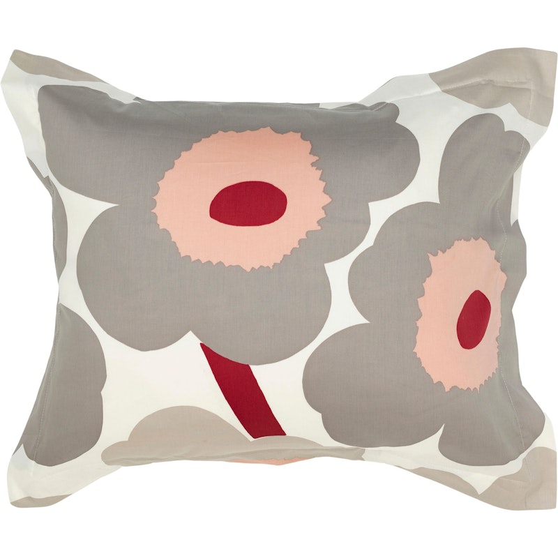 Unikko Satin Putevar 50x60 cm, Off-white / Varmgrå / Rosa