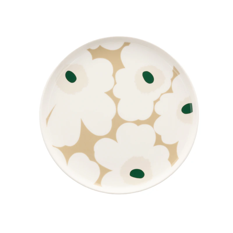 Oiva/Unikko Tallerken Ø20 cm, Mørkegrønn / Light Sand