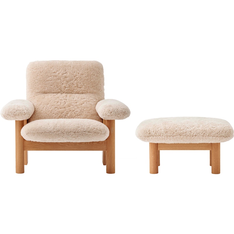 Brasilia Lenestol med Ottoman Natural Oak, Sheepskin Nature