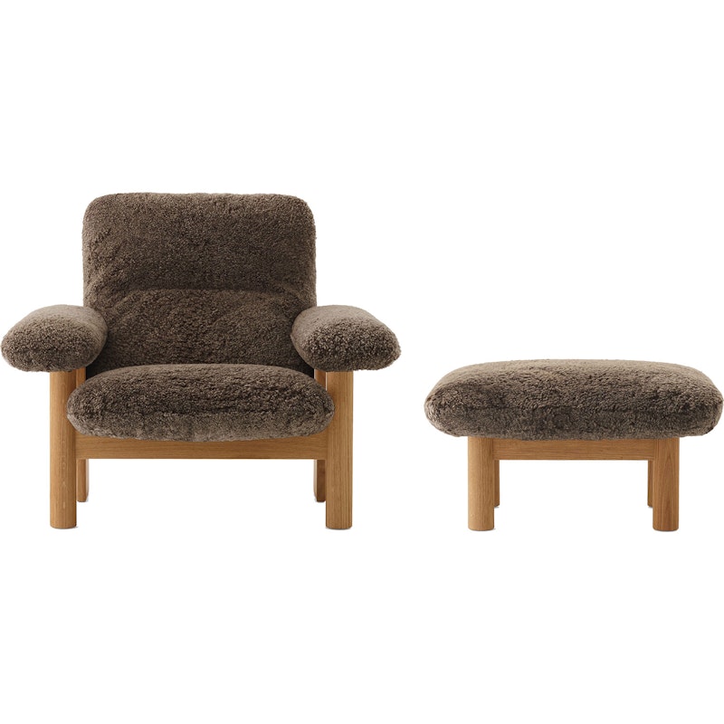 Brasilia Lenestol med Ottoman Natural Oak, Sheepskin Root