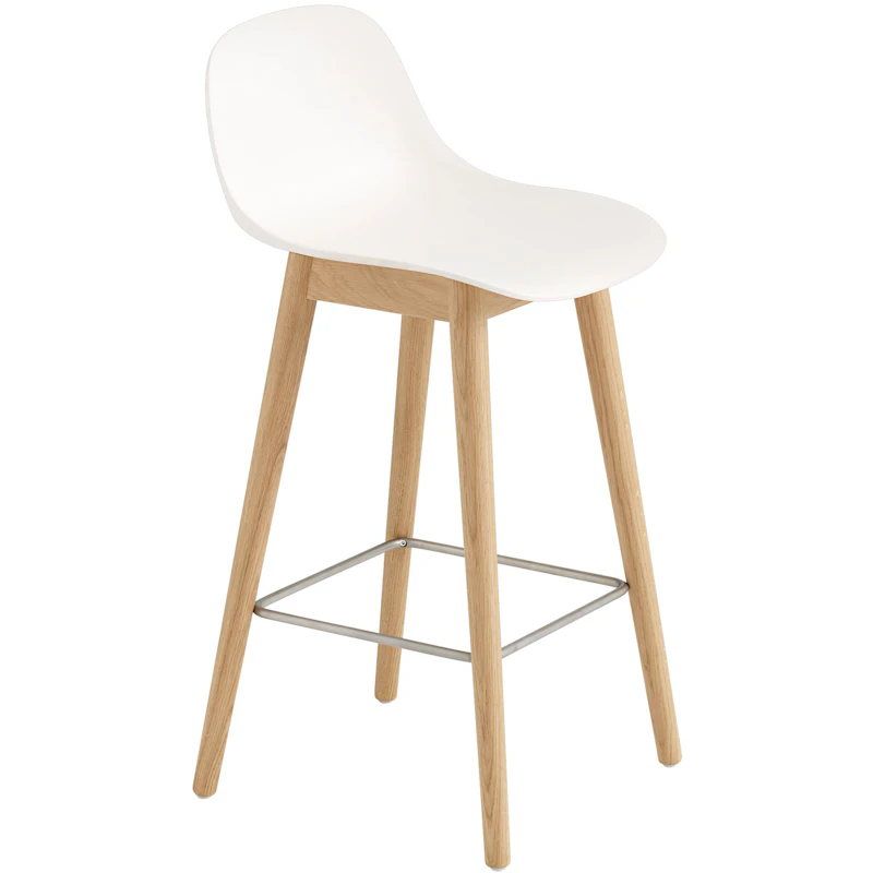 Fiber Barstol Tre med Ryggstøtte 65 cm, Hvit/Eik
