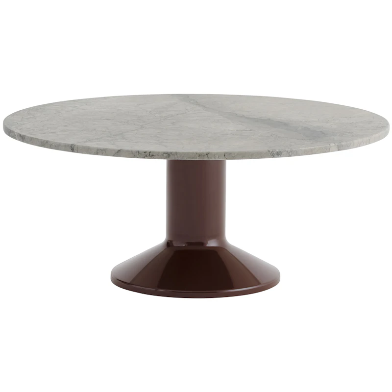 Midst Salongbord Ø90 cm, Grå Marmor / Mørkerød