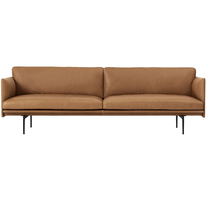 Outline Sofa 3-seters, Sort Aluminium / Refine Leather Cognac