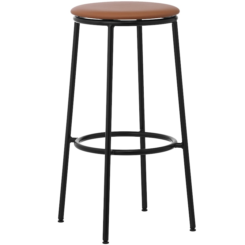 Circa Barstool 65 cm Black Steel Barstol, Skum Brunt Lær