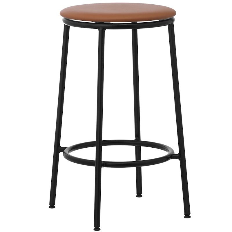 Circa Barstool 65 cm Black Steel Barstol, Skum Brunt Lær