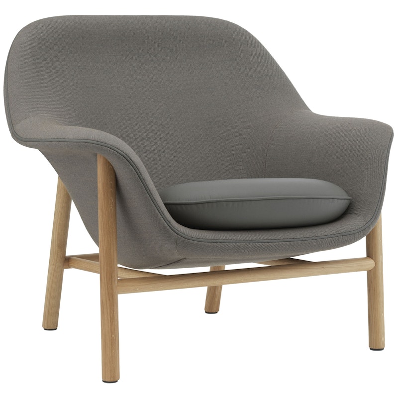 Drape Lounge Chair Low Grey Steel Lenestol Skum Laget av tekstil Laget av skinn, Ramme i eik Grå