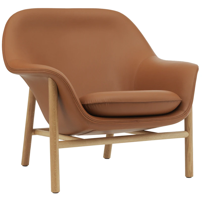Drape Lounge Chair Low Grey Steel Lenestol Skum Laget av skinn Laget av skinn, Ramme i eik Brun