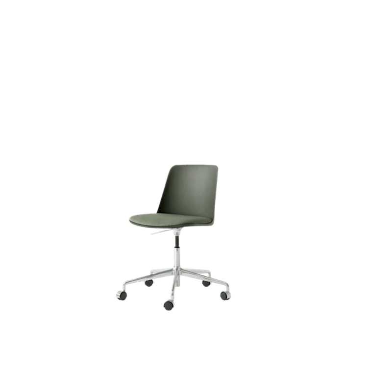Rely HW29 Spisestol Uten Armlener Svingbar Med Hjul Polstret Sete Bronze Green/Aluminium/Canvas 0926