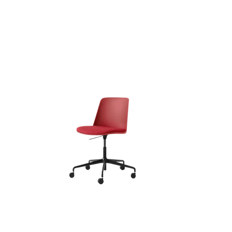 Rely HW29 Spisestol Uten Armlener Svingbar Med Hjul Polstret Sete Vermilion Red/Sort/Hallingdal 680