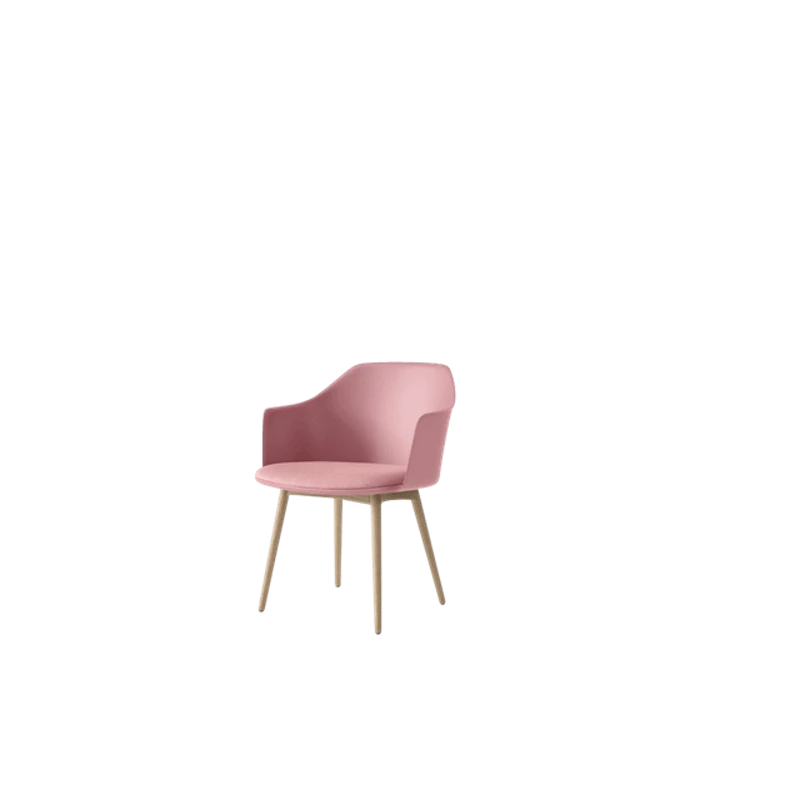 Rely HW77 Spisestol Med Armlener Polstret Sete Soft Pink/Klarlakkert Eik/Vidar 0622