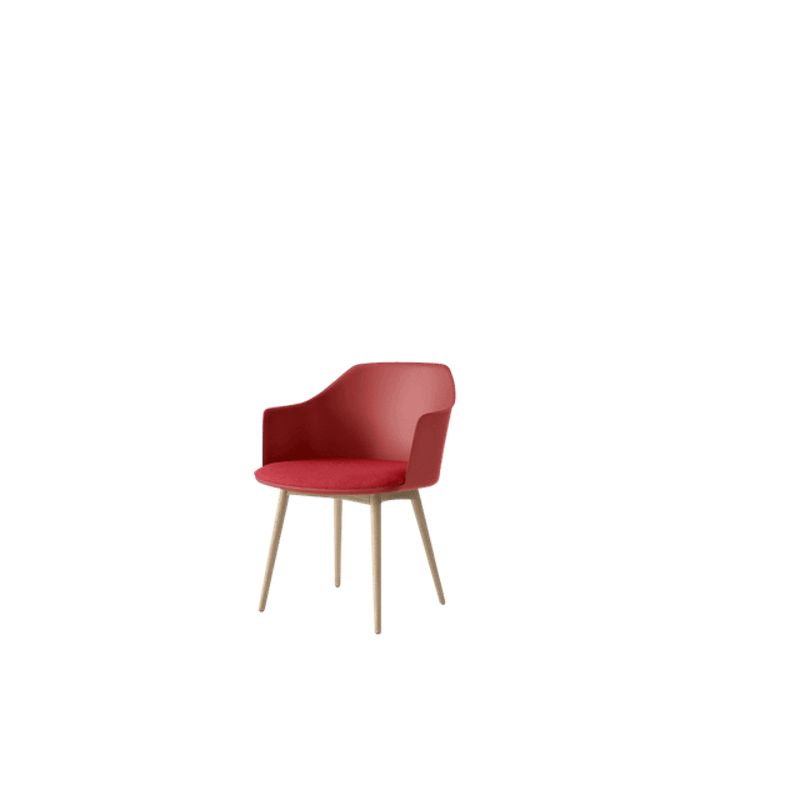 Rely HW77 Spisestol Med Armlener Polstret Sete Vermilion Red/Klarlakkert Eik/Hallingdal 680