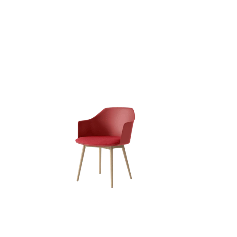 Rely HW77 Spisestol Med Armlener Polstret Sete Vermilion Red/Klarlakkert Eik/Hallingdal 680