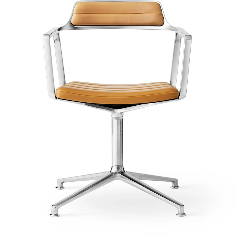 452 Svingstol med Føtter, Polert Aluminium / Kamelfarget Skinn